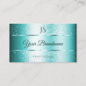 Eleganter Glitzer Aquamarin Gradient und Initials Visitenkarte (Vorderseite)