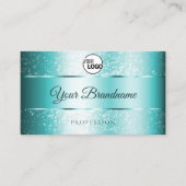 Eleganter Glitzer Aquamarine Farbinitialen und Log Visitenkarte (Vorderseite)