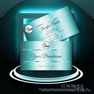 Eleganter Glitzer Aquamarine Farbinitialen und Log Visitenkarte