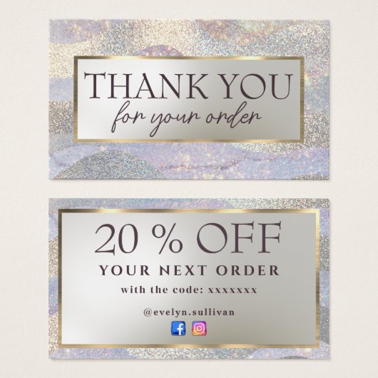 Eleganter Glitzer Aquarellwellen Discount-Karte (Vorne & Hinten)