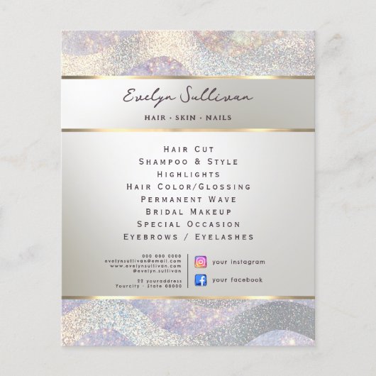 Eleganter Glitzer Aquarellwellen Flyer (Vorne)