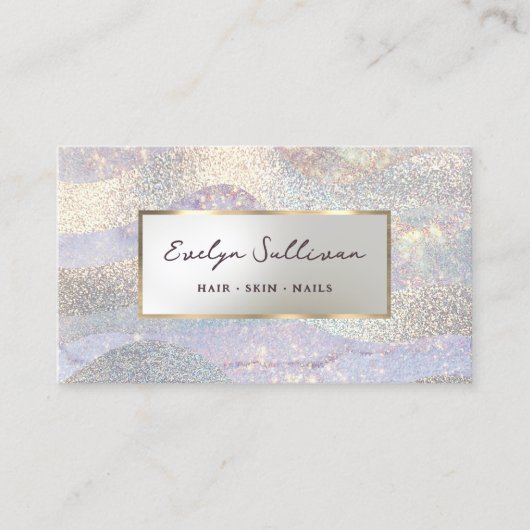 Eleganter Glitzer Aquarellwellen Visitenkarte (Vorderseite)