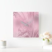 Eleganter Glitzer aus rosafarbenem Rosa Quadratische Wanduhr (Zuhause)