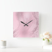 Eleganter Glitzer aus rosafarbenem Rosa Quadratische Wanduhr (Zuhause)