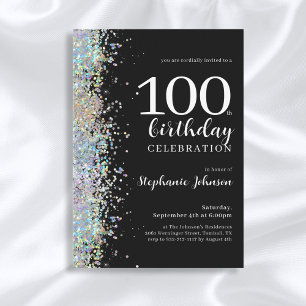 Eleganter Glitzer Black 100. Geburtstagsparty Einladung
