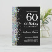 Eleganter Glitzer Black 60. Geburtstagsparty Einladung (Stehend Vorderseite)