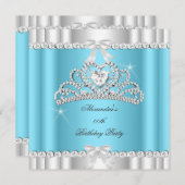 Eleganter Glitzer Blauer Glamour Silver Tiara Herz Einladung (Vorne/Hinten)