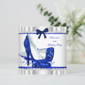 Eleganter Glitzer Blue Glamour High Heels Silver 3 Einladung (Stehend Vorderseite)