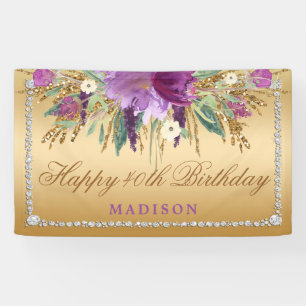 Eleganter Glitzer-Blumen-Diamant-Goldgeburtstag Banner