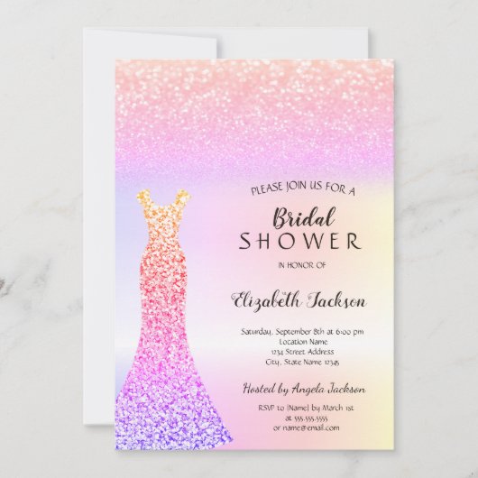Eleganter Glitzer Bokeh Dress Brautparty Einladung (Vorderseite)