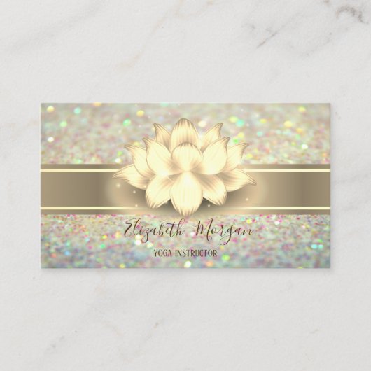 Eleganter Glitzer Bokeh, Gold Stripe Yoga Lotus Visitenkarte (Vorderseite)