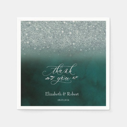 Eleganter Glitzer Bokeh Green Dankeschön Karte Serviette (Vorderseite)