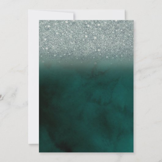 Eleganter Glitzer Bokeh Green Save the Date (Rückseite)