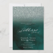 Eleganter Glitzer Bokeh Green Wedding Einladung (Vorderseite)