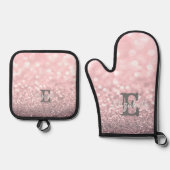 Eleganter Glitzer Bokeh Monogram Ofenhandschuh & Topflappen-Set (Vorderseite)