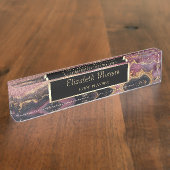 Eleganter Glitzer Bokeh Ombre, Burgund Marmor Namensplakette (Seite)