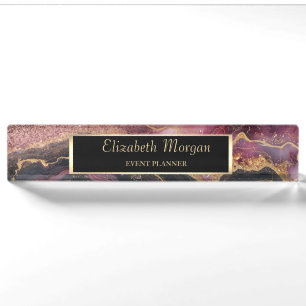 Eleganter Glitzer Bokeh Ombre, Burgund Marmor Namensplakette