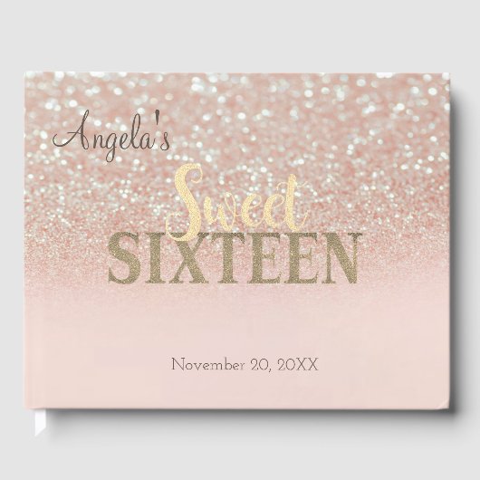 Eleganter Glitzer Bokeh Ombre, Sweet 16 Gästebuch (Vorderseite)