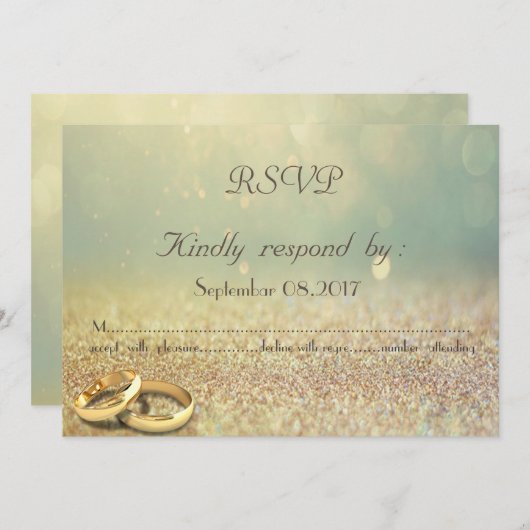 Eleganter Glitzer, Bokeh, Rings Wedding RSVP Card Einladung (Vorne/Hinten)