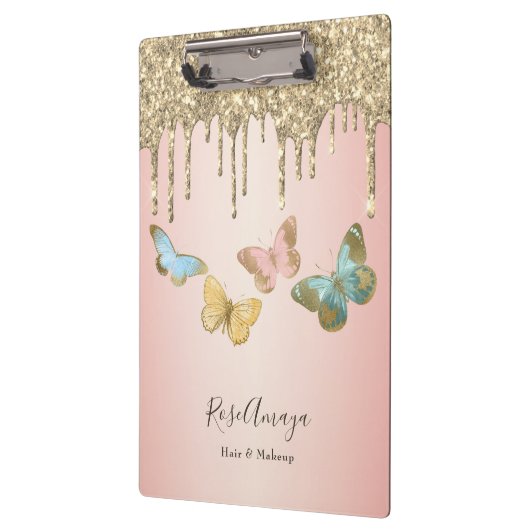 Eleganter Glitzer Butterflies Personalisiert Klemmbrett (Links)