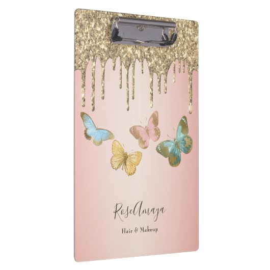 Eleganter Glitzer Butterflies Personalisiert Klemmbrett (Rechts)