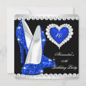 Eleganter Glitzer Cobalt Blue Heart Shoes Geburtst Einladung (Vorderseite)