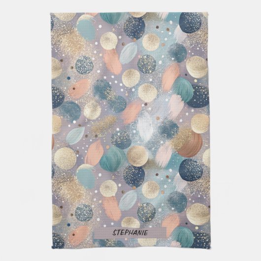 Eleganter Glitzer Dot & Brushstroke Abstrakt Geschirrtuch (Vertikal)