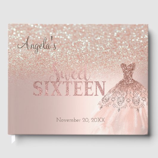 Eleganter Glitzer Dress Bokeh Rose Gold Sweet 16 Gästebuch (Vorderseite)