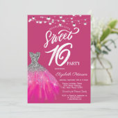 Eleganter Glitzer Dress String Lights Sweet 16 Einladung (Stehend Vorderseite)