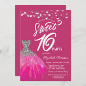 Eleganter Glitzer Dress String Lights Sweet 16 Einladung (Vorne/Hinten)