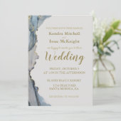 Eleganter Glitzer Dusty Blue Gold Einladung (Stehend Vorderseite)