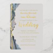 Eleganter Glitzer Dusty Blue Gold Folieneinladung (Vorderseite)