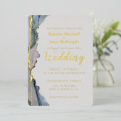 Eleganter Glitzer Dusty Blue Gold Folieneinladung (Stehend vorne)