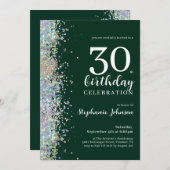 Eleganter Glitzer Emerald Green 30. Geburtstag Einladung (Vorne/Hinten)