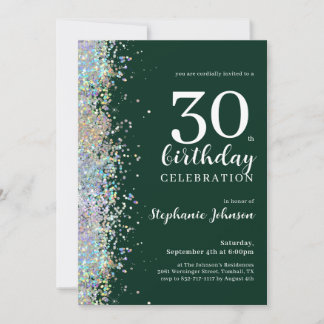 Eleganter Glitzer Emerald Green 30. Geburtstag Einladung