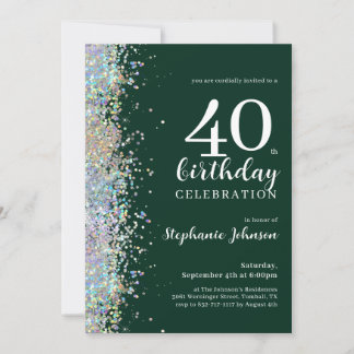 Eleganter Glitzer Emerald Green 40. Geburtstag Einladung