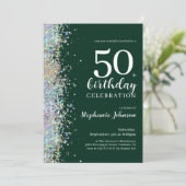 Eleganter Glitzer Emerald Green 50. Geburtstag Einladung (Stehend Vorderseite)