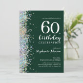 Eleganter Glitzer Emerald Green 60. Geburtstag Einladung (Stehend Vorderseite)