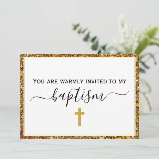 Eleganter Glitzer ERWACHSENER BAPTISMUS Einladung (Stehend Vorderseite)