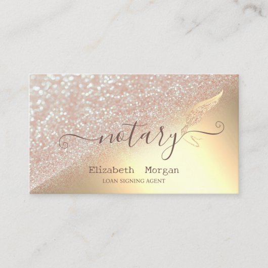 Eleganter Glitzer Feather Notary Bokeh Gold Visitenkarte (Vorderseite)