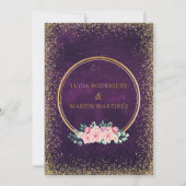 Eleganter Glitzer Floral Gold Lila Nuestra Boda Einladung (Rückseite)