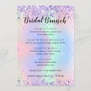 Eleganter Glitzer Funkelnd Bridal Brunch Menü Card Menükarte