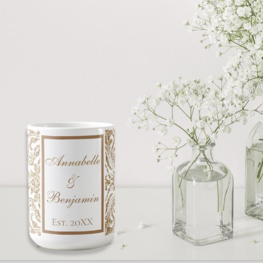 Eleganter Glitzer für Weiß- und Gold-Imitate Hochz Kaffeetasse