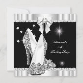 Eleganter Glitzer Glamour Hi Heelses Silver Black Einladung (Vorderseite)