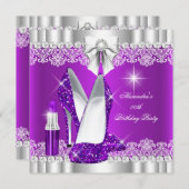 Eleganter Glitzer Glamour Lila Hi Heelses Lipstick Einladung (Vorne/Hinten)