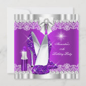 Eleganter Glitzer Glamour Lila Hi Heelses Lipstick Einladung (Vorderseite)