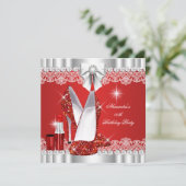 Eleganter Glitzer Glamour Red Hi Heelses Lipstick Einladung (Stehend Vorderseite)