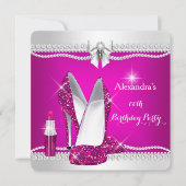 Eleganter Glitzer Glamour Rosa High Heels Lipstick Einladung (Vorderseite)