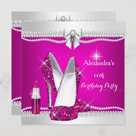 Eleganter Glitzer Glamour Rosa High Heels Lipstick Einladung (Vorne/Hinten)