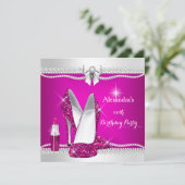 Eleganter Glitzer Glamour Rosa High Heels Lipstick Einladung (Stehend Vorderseite)
